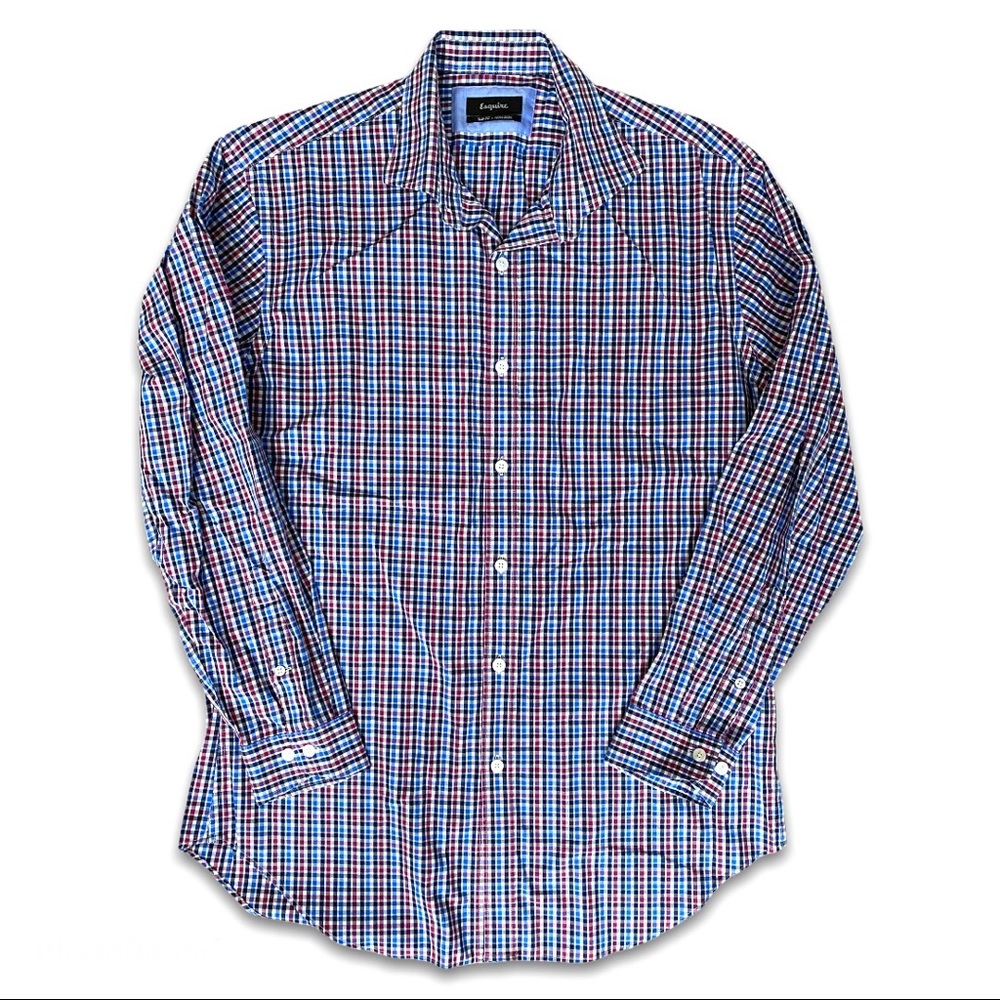Esquire Blue & Pink Plaid Slim Fit Dress Shirt